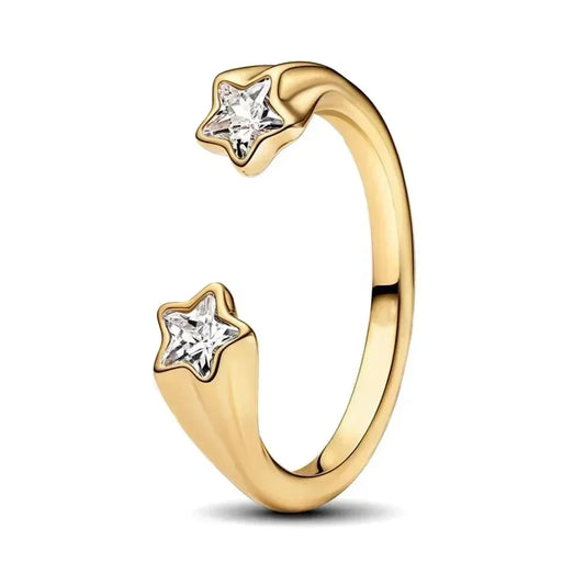 925 Sterling Silver Promise Ring – Golden Accent