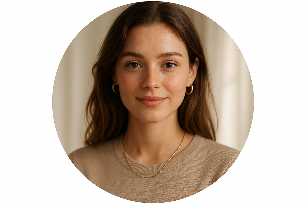 A realistic portrait of a young woman with natural beauty, soft lighting, and a gentle smile, wearing neutral beige tones, elegant and minimal jewelry, premium lifestyle photography, DSLR quality, circular crop, centered composition, bright background, warm natural colors, photorealistic, professional portrait for a jewelry brand, ultra high quality.
Size: 1024×1024

Style: photorealistic, natural light, minimal background

Format hint: “circular photo, avatar style”